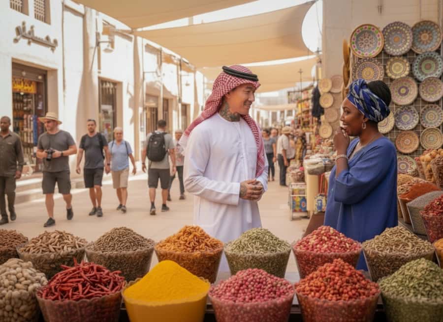 Dubai: Old Town, Street Food, Creek, Souks, & Emirati House - Al Seef, the mosque, and old city walls