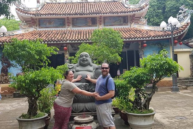 MARBLE MOUNTAIN-AM PHU Cave & HOI AN -Colourful Lantern Boat Ride - Hoi An old town: Japanese Bridge, assembly hall, and old houses
