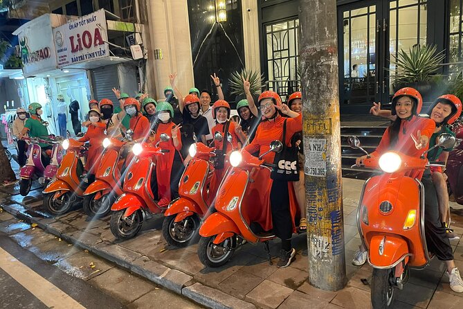Vespa Female Ao Dai riders Night Street Food + See Train Street - 6:00 pm in the Old Quarter